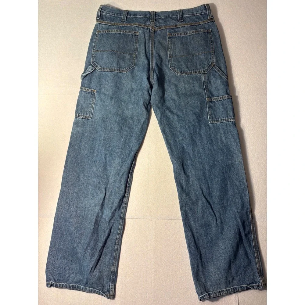 Faded Glory Men Carpenter Jean 34x32 Medium Wash Blue Denim Hammer Loop Workwear